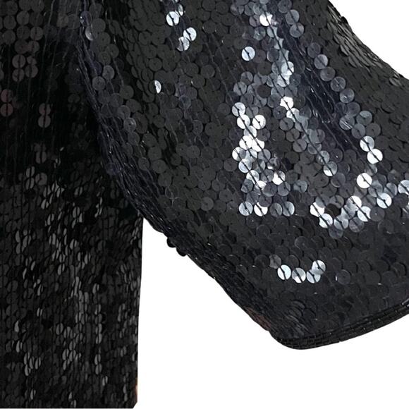 NWT - VINTAGE - 100% silk women Glam Boho black sequins short sleeves top MEDIUM - Picture 11 of 14
